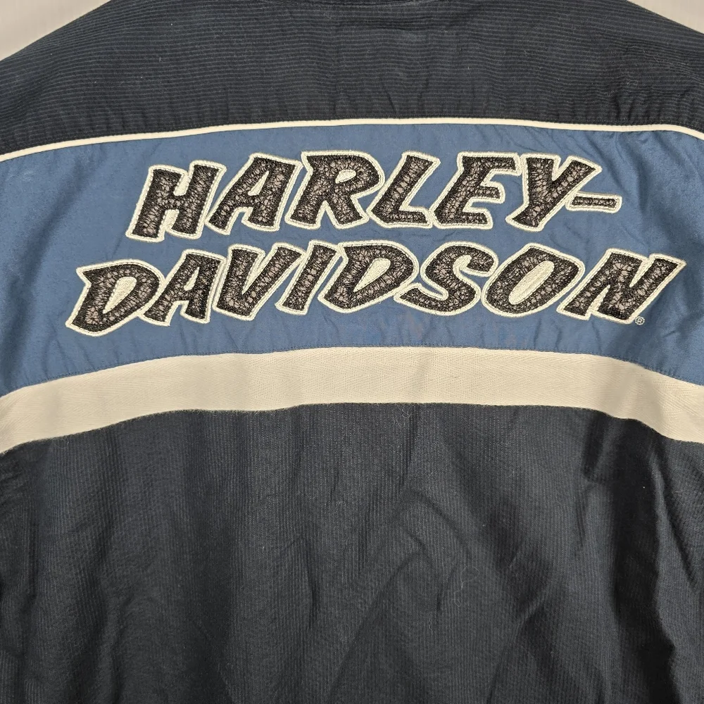 Harley-Davidson Men's Vintage Blue and Black Button Down Shirt Size L Moto - Picture 12 of 14